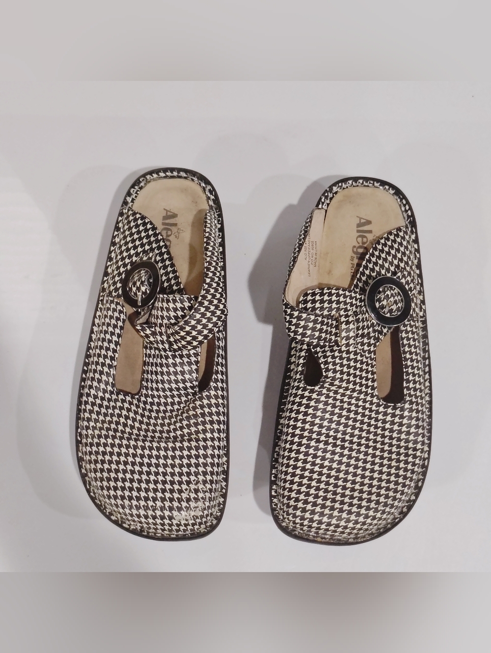 Alegria Women's Houndstooth Slide Sandals in Black & White Size 41